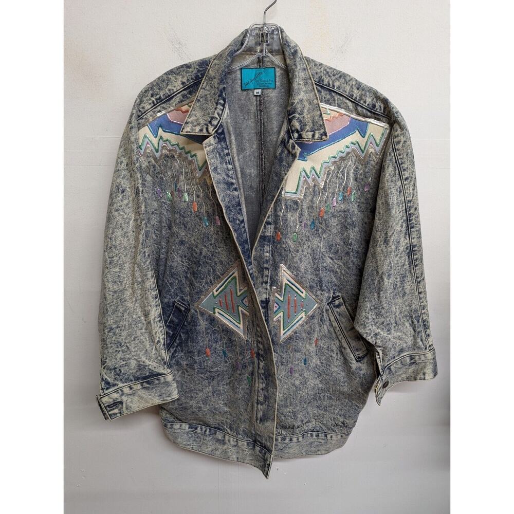 Vintage 90s Jacqueline's de Santa Fe Denim Jacket Wearble Art Puffy Paint Size M